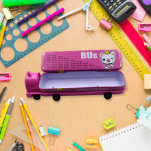 Double Decker Magic Bus Compass 2 Layer Metal Bus Compass Pencil Case With Movable Wheels  Sharpener Bus Shape With Tiers Metal Pencil Box For Kids Birthday Party
